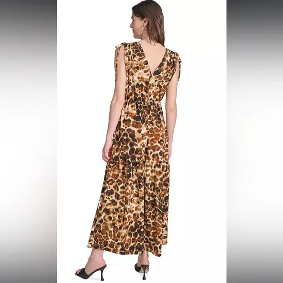 Calvin Klein Animal Print Tie Shoulder Maxi Dress Sz 4 - Picture 2 of 13